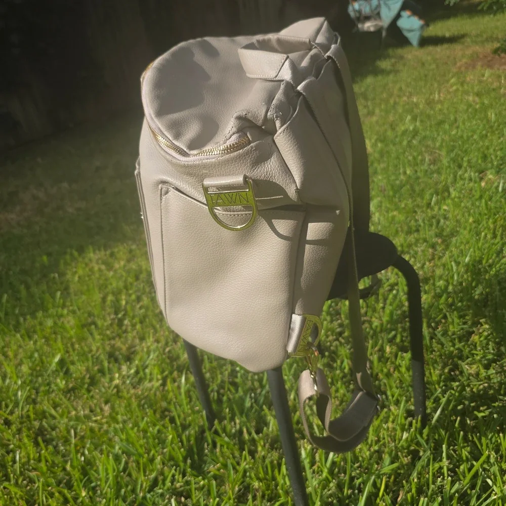 Fawn Design Original Diaper Bag Gray Vegan Leather Backpack Gold Hardware